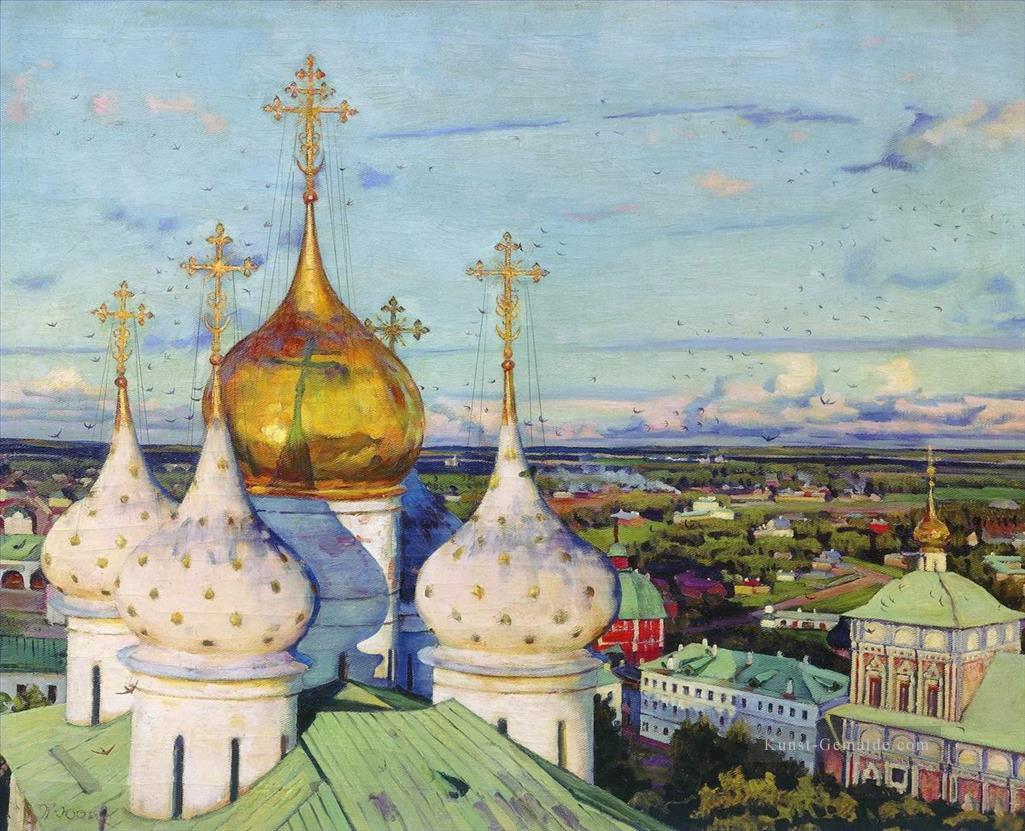 Kuppeln schluckt Annahme Kathedrale der Dreieinigkeit sergius lavra Konstantin Yuon Stadtbild Ölgemälde